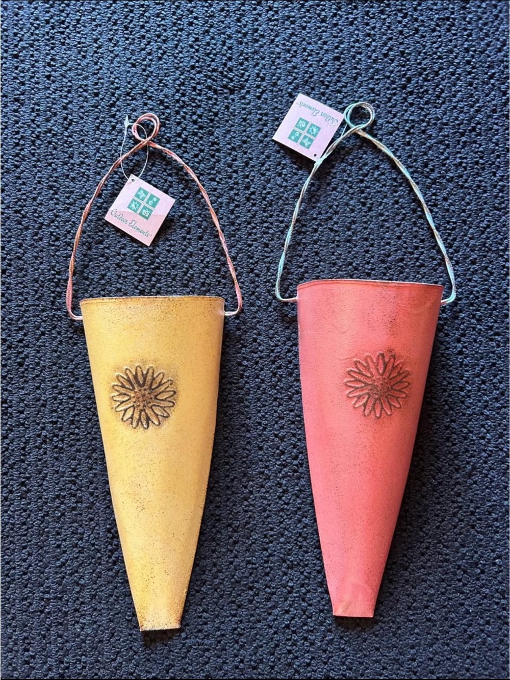Metal Wall Pocket Planter - Yellow & Coral Metal Hanging Vases